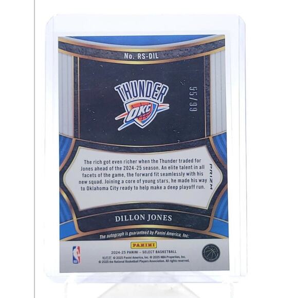 DILLON JONES 2024-25 SELECT ROOKIE SIGNATURES RED PRIZM RC AUTO /99 Q4441 - Picture 2 of 2